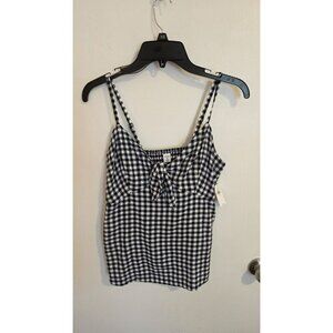 Old Navy Crop Tank Womens Size XS Blue Checkered Adjustable Ties Stretch Beach